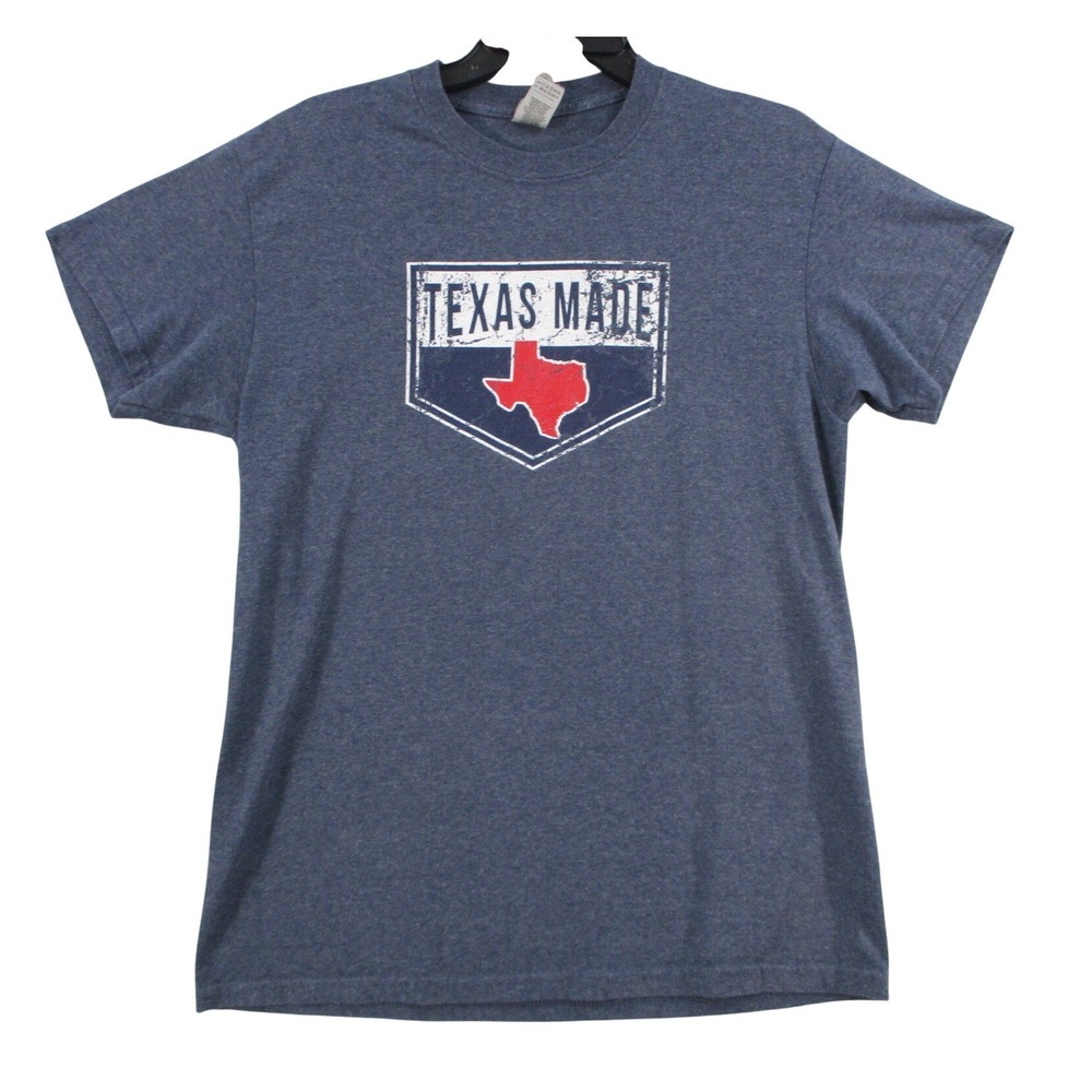 Texas Made Graphic Tee Mens Large Blue Heathered Short Sleeve Cotton Blend Shirt